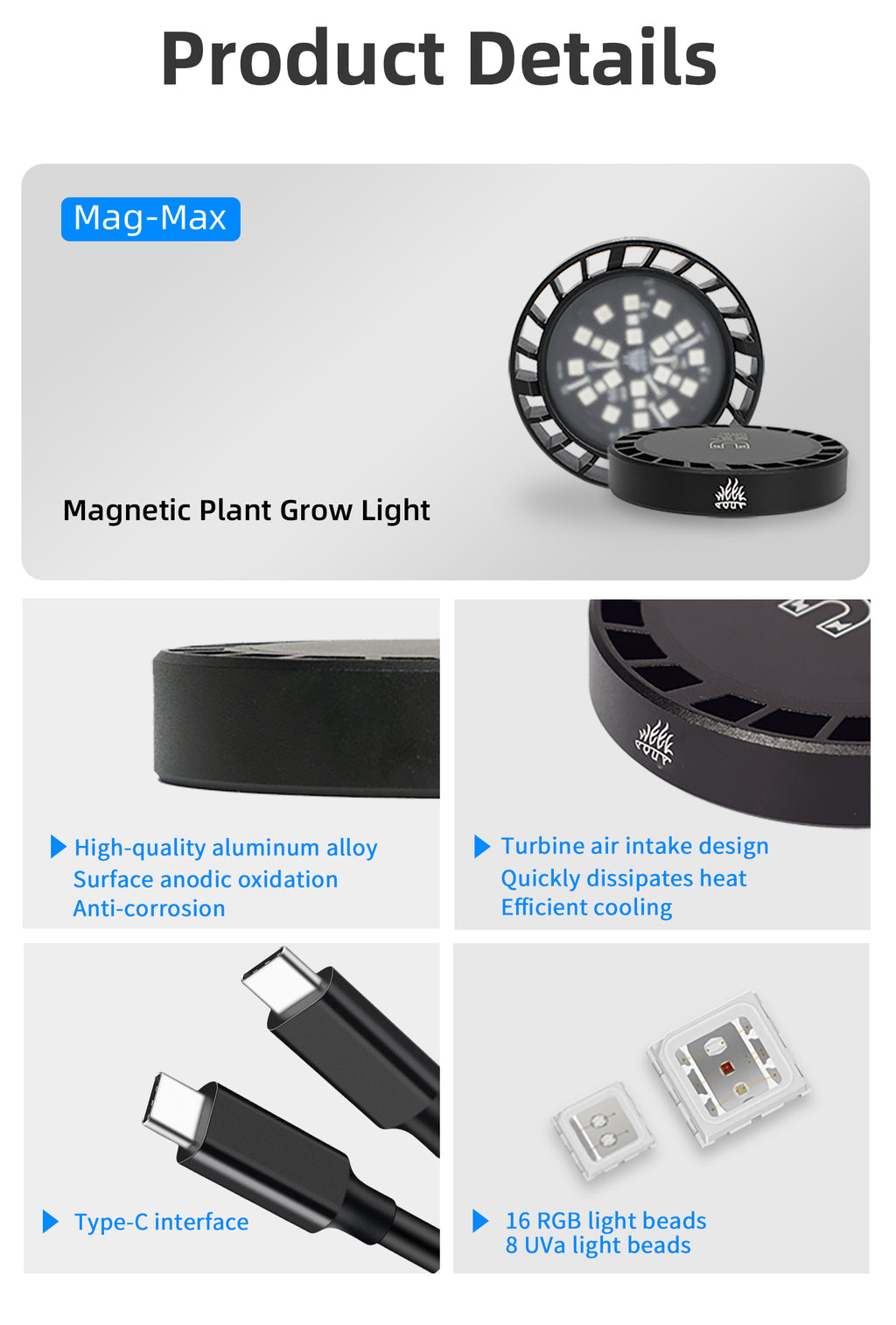 Week Aqua USB Magnetic Plant Grow Light Full spectrum LED Ecology Microlandscape light Nano aquarium light
