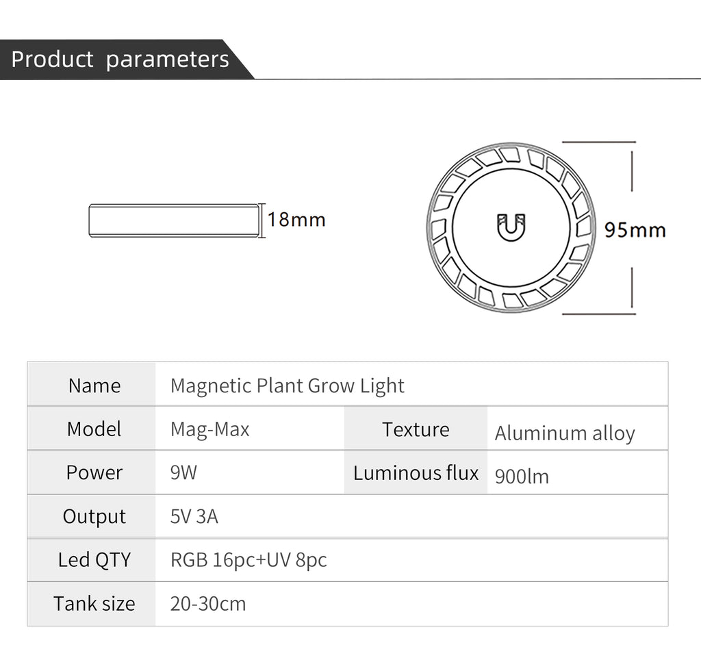 Week Aqua USB Magnetic Plant Grow Light Full spectrum LED Ecology Microlandscape light Nano aquarium light