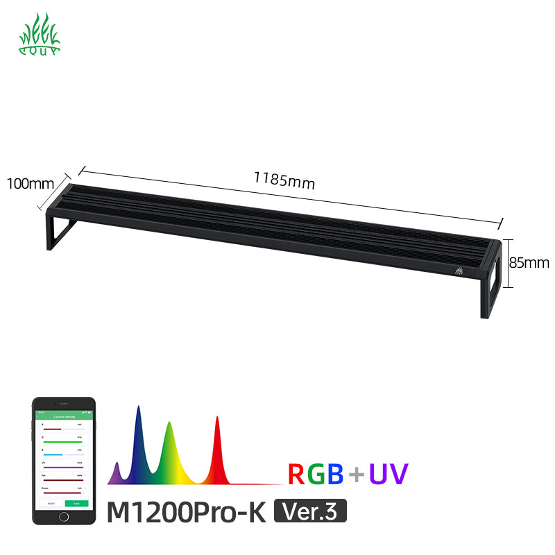 Week Aqua M Series Smart RGB+UV Aquarium LED Light - Full Spectrum Plant Grow Lamp