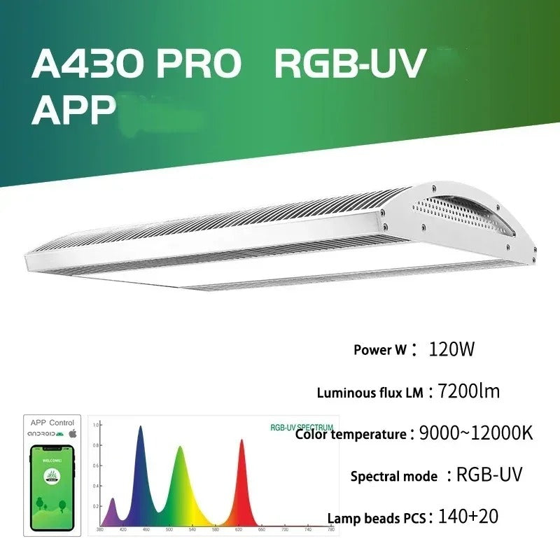 Week Aqua A430Pro LED Aquarium Light RGB UV Full Spectrum 120W Hanging Plant Grow Lamp for High Demand Aquascaping