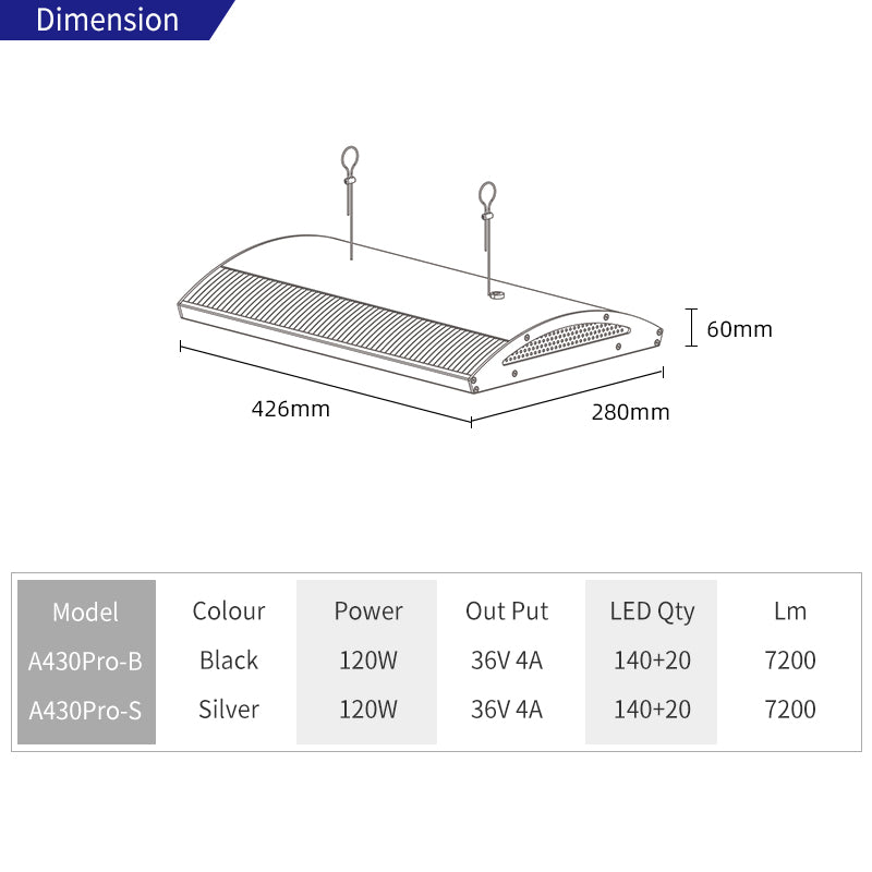 Week Aqua A430Pro LED Aquarium Light RGB UV Full Spectrum 120W Hanging Plant Grow Lamp for High Demand Aquascaping