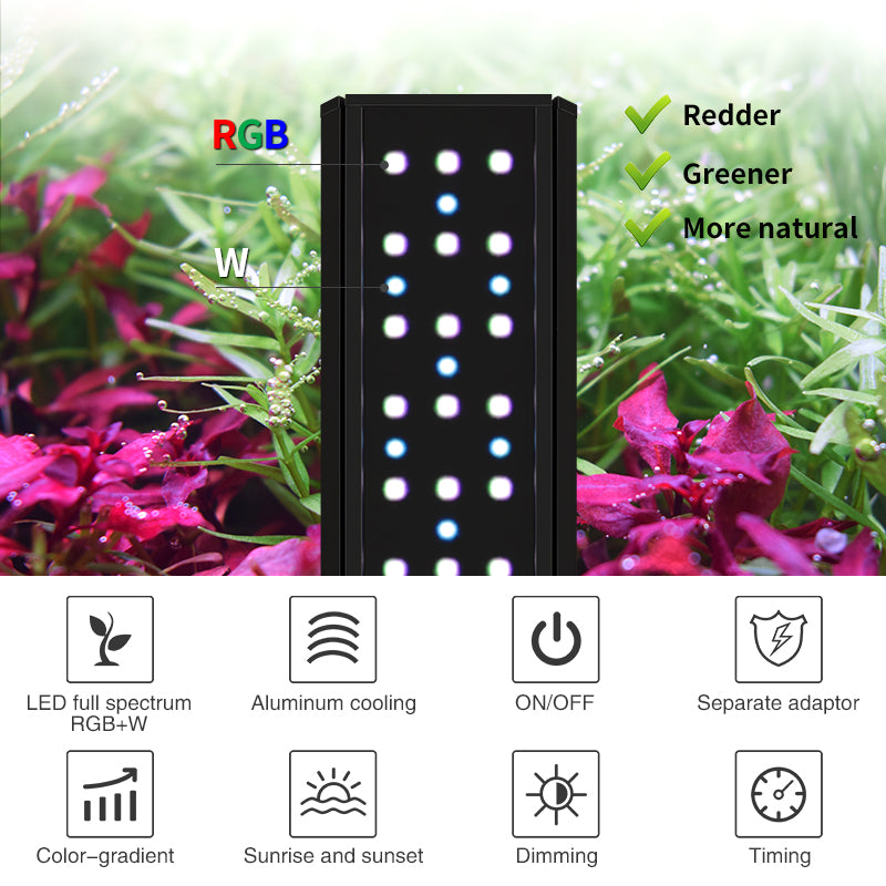 Week Aqua V Series Button Controls RGB+W Full Spectrum Hanging LED Aquarium Light with Pendant Brackets