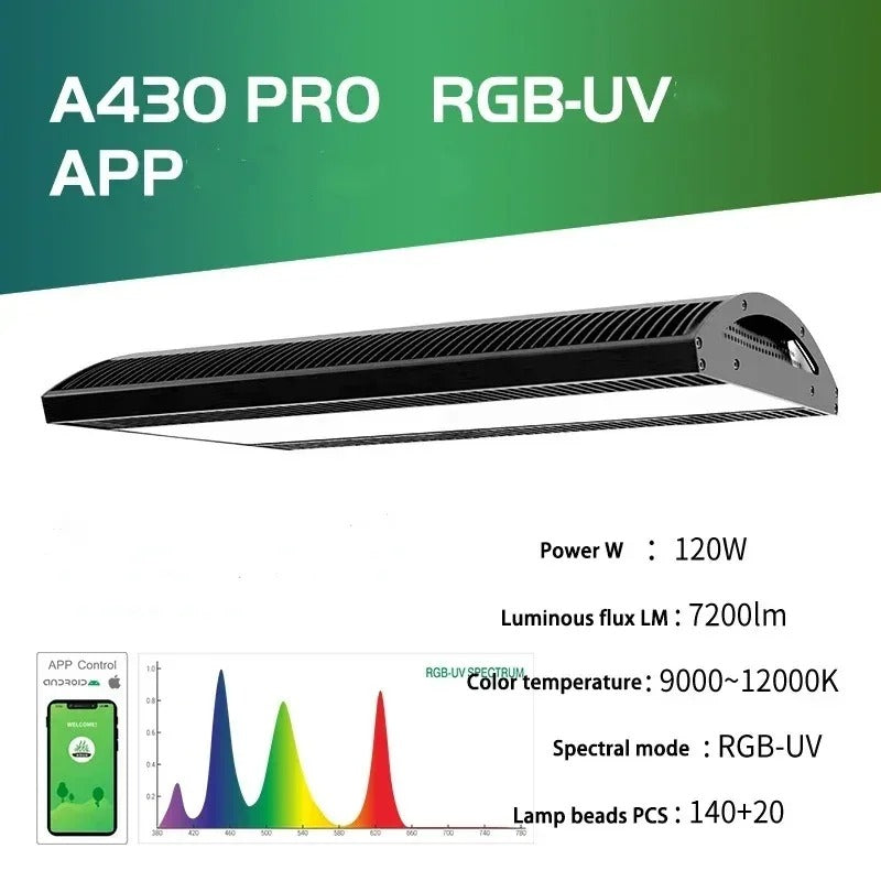 Week Aqua A430Pro LED Aquarium Light RGB UV Full Spectrum 120W Hanging Plant Grow Lamp for High Demand Aquascaping