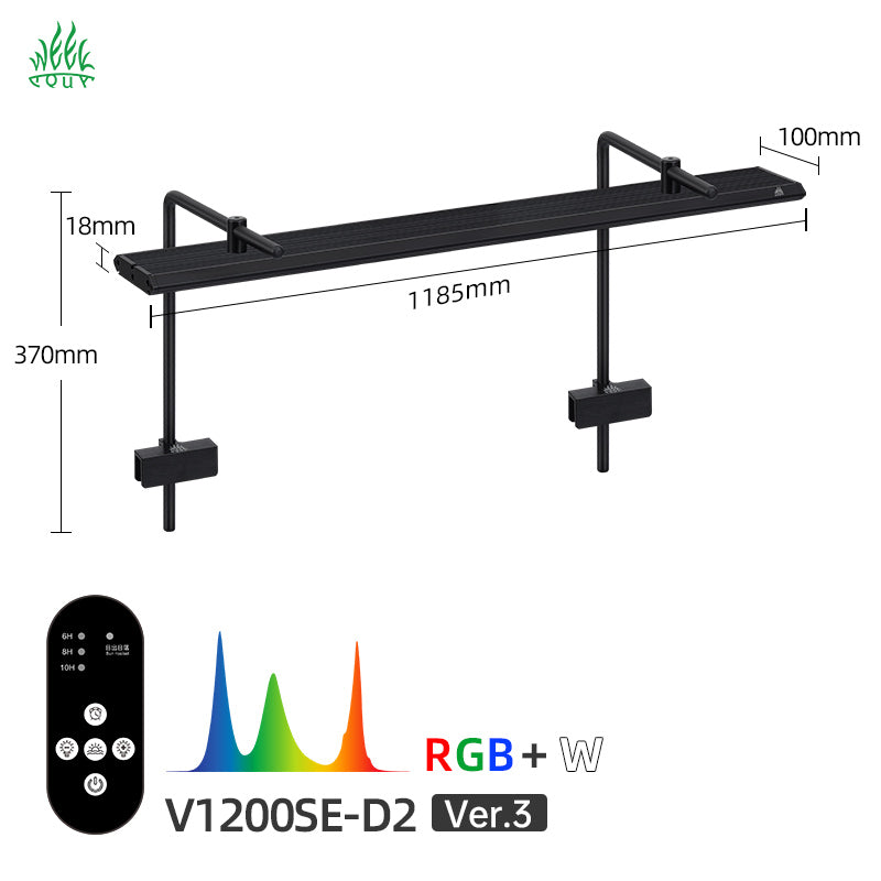 Week Aqua V Series Button Controls RGB+W Full Spectrum Hanging LED Aquarium Light with Pendant Brackets