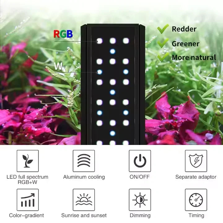 Week Aqua V Series RGB+W Full Spectrum Bracket LED Aquarium Light for Planted Tanks