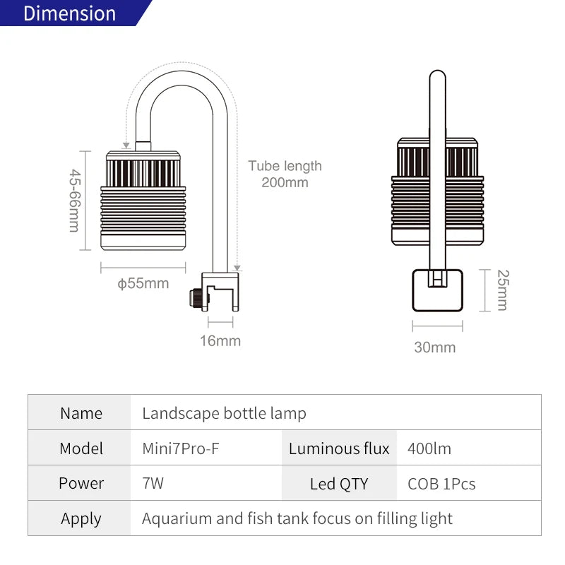 Week Aqua Mini7Pro-F IP68 Dive Fish Tank COB Spotlight Focusing Dimming light