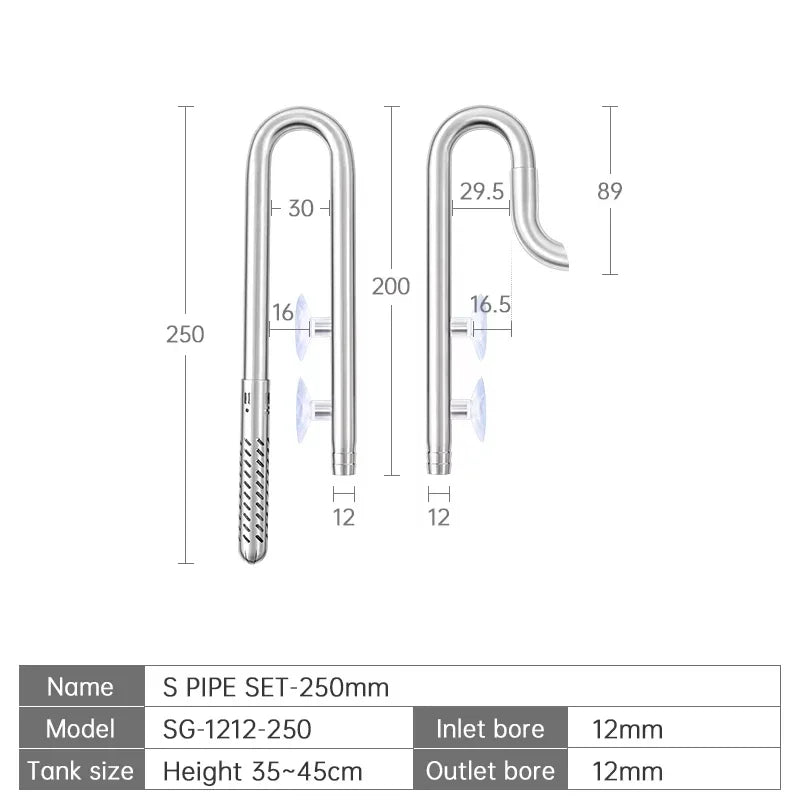 Week Aqua Premium 304 Stainless Steel Inflow Outflow Pipe Set with Built-in Surface Skimmer