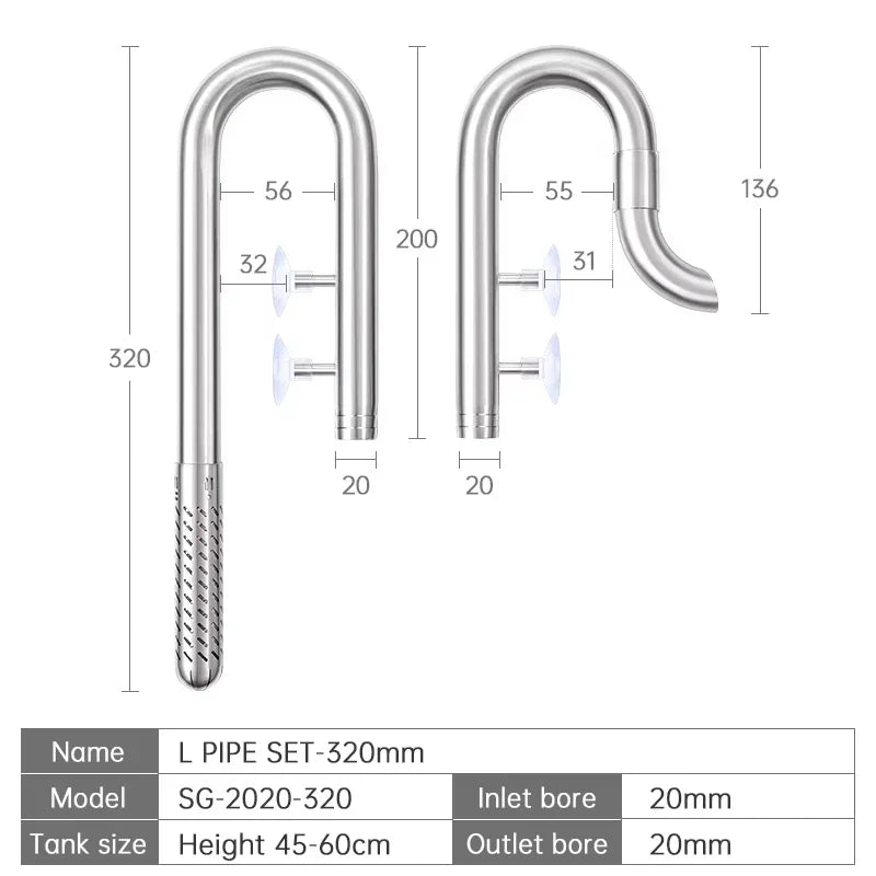 Week Aqua Premium 304 Stainless Steel Inflow Outflow Pipe Set with Built-in Surface Skimmer