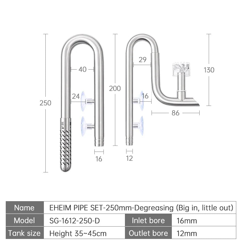 Week Aqua Premium 304 Stainless Steel Inflow Outflow Pipe Set with Built-in Surface Skimmer