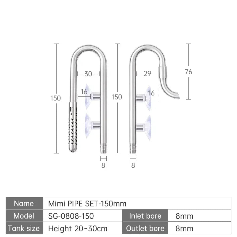 Week Aqua Premium 304 Stainless Steel Inflow Outflow Pipe Set with Built-in Surface Skimmer