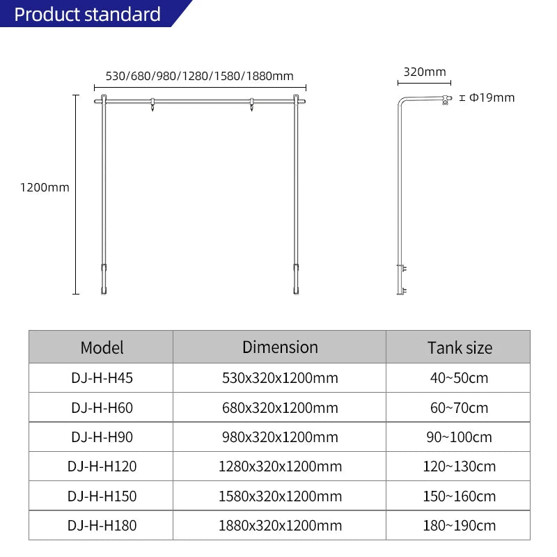 Week Aqua Premium Back-Hanging Stainless Steel Aquarium Light Stand Series DJ-H