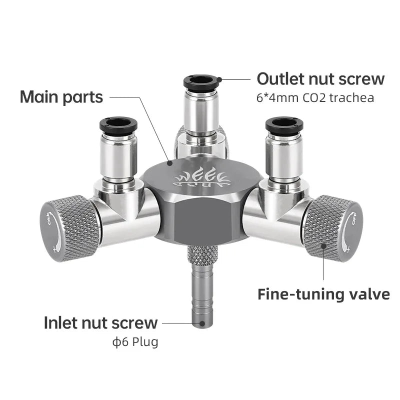 Week Aqua Aquarium CO2 Valve Splitter Multi-Way Distributor Regulator with 2-Way Needle Outlets
