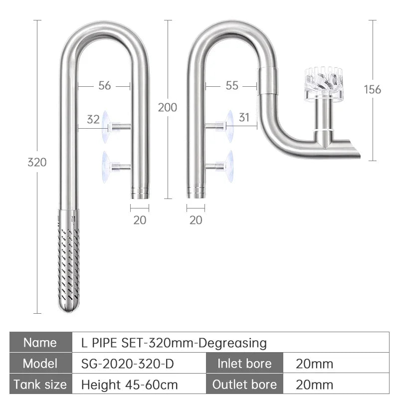 Week Aqua Premium 304 Stainless Steel Inflow Outflow Pipe Set with Built-in Surface Skimmer