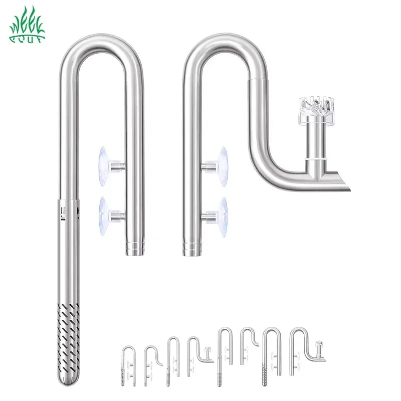 Week Aqua Premium 304 Stainless Steel Inflow Outflow Pipe Set with Built-in Surface Skimmer