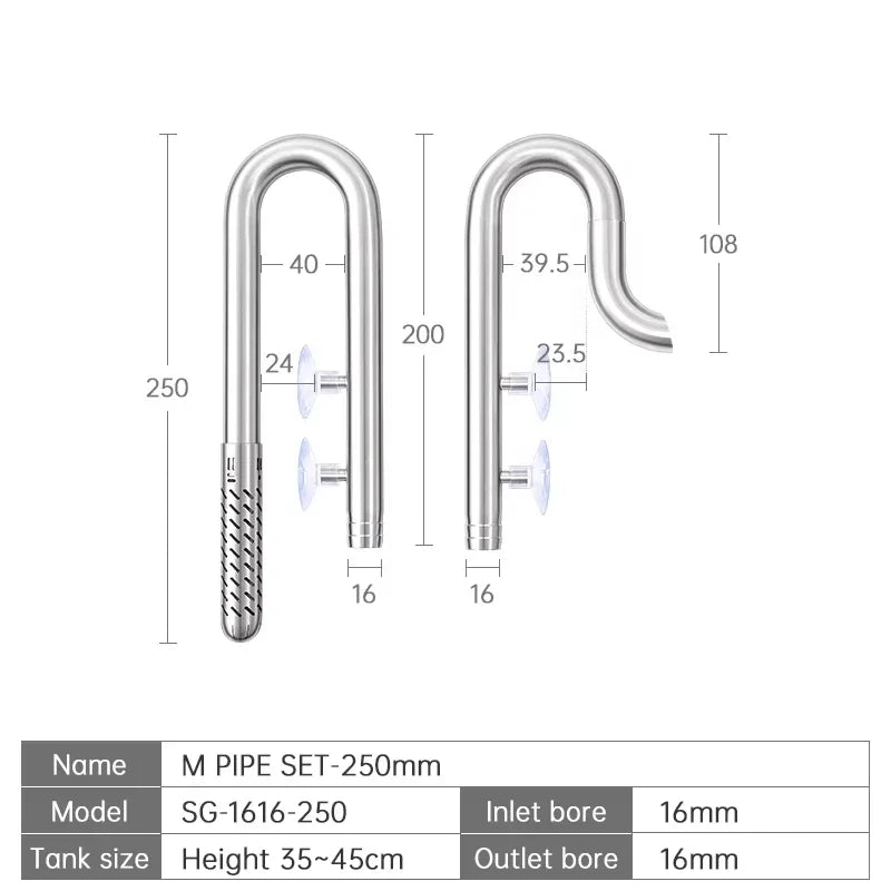 Week Aqua Premium 304 Stainless Steel Inflow Outflow Pipe Set with Built-in Surface Skimmer