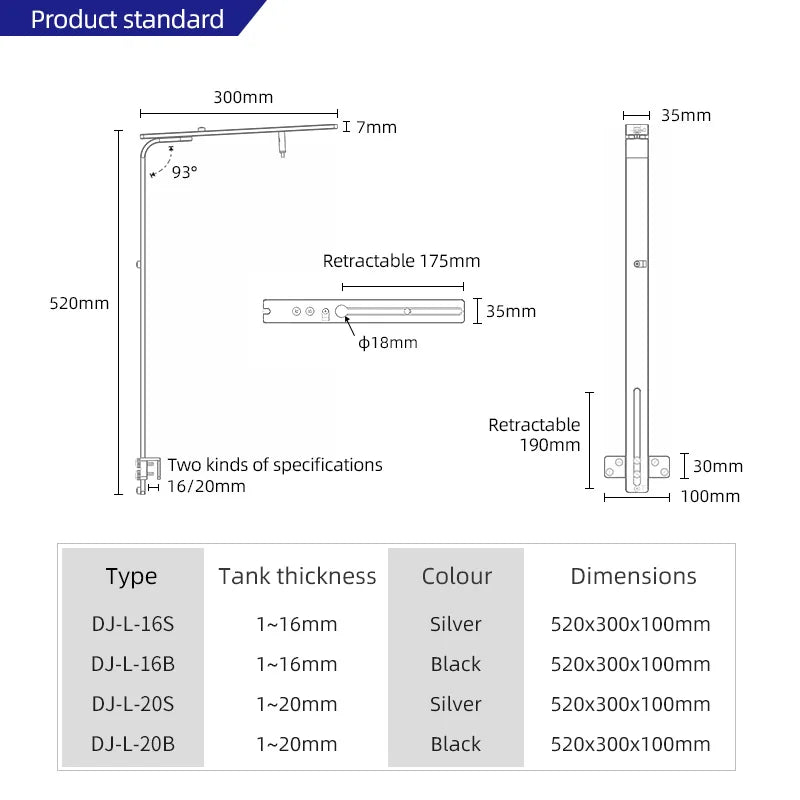 Week Aqua Aluminum Single Arm Aquarium Light Bracket - Adjustable Suspension Mount for Planted Tanks