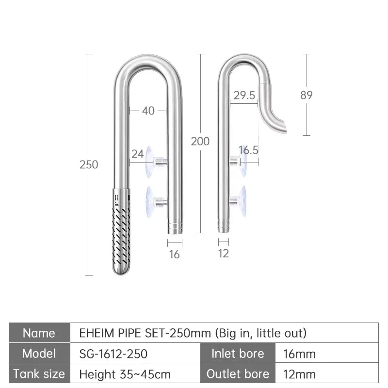 Week Aqua Premium 304 Stainless Steel Inflow Outflow Pipe Set with Built-in Surface Skimmer