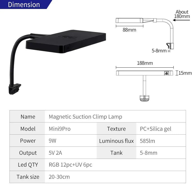 Week Aqua Mini9Pro Smart Bluetooth RGB+UV LED Nano Aquarium & Terrarium Light