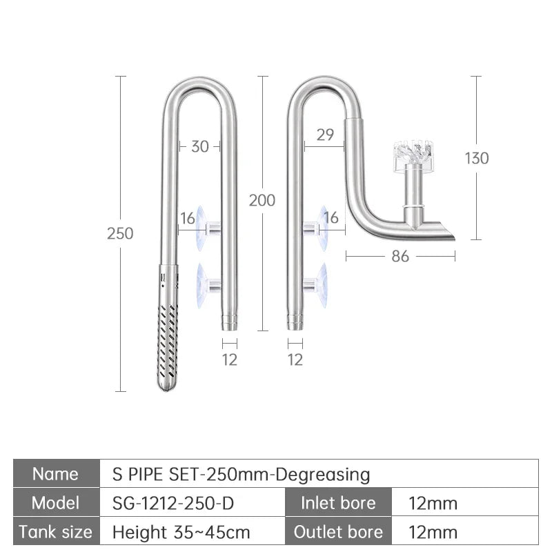 Week Aqua Premium 304 Stainless Steel Inflow Outflow Pipe Set with Built-in Surface Skimmer