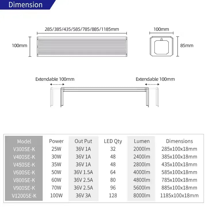 Week Aqua V Series RGB+W Full Spectrum Bracket LED Aquarium Light for Planted Tanks