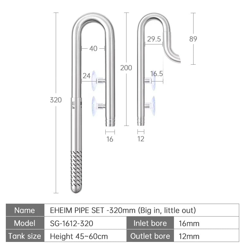Week Aqua Premium 304 Stainless Steel Inflow Outflow Pipe Set with Built-in Surface Skimmer