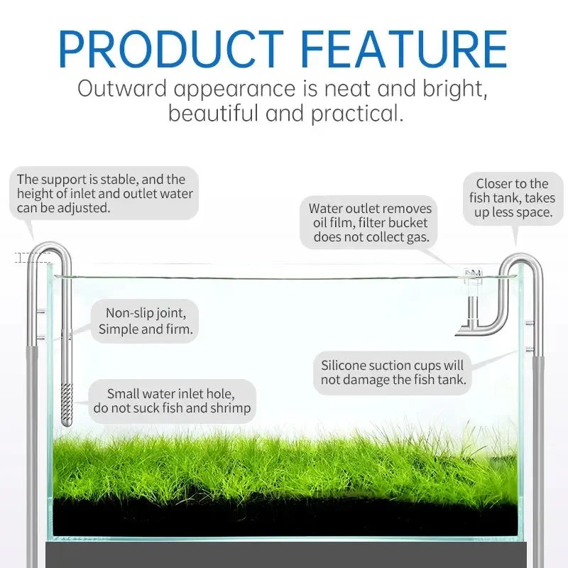 Week Aqua Premium 304 Stainless Steel Inflow Outflow Pipe Set with Built-in Surface Skimmer