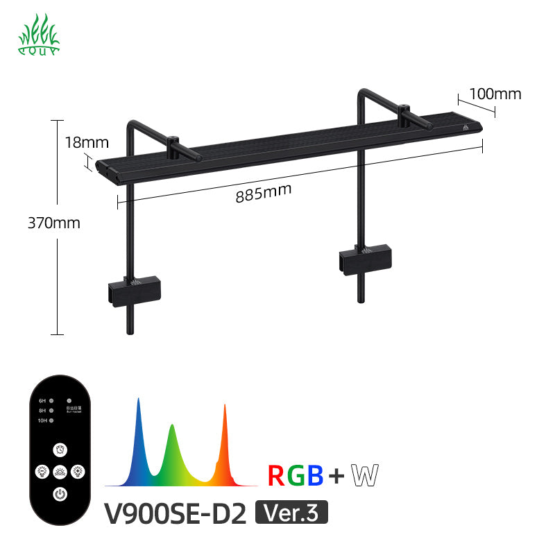 Week Aqua V Series Button Controls RGB+W Full Spectrum Hanging LED Aquarium Light with Pendant Brackets