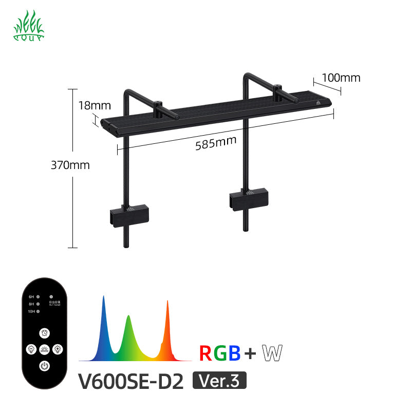 Week Aqua V Series Button Controls RGB+W Full Spectrum Hanging LED Aquarium Light with Pendant Brackets