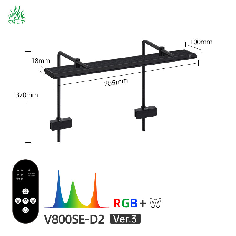 Week Aqua V Series Button Controls RGB+W Full Spectrum Hanging LED Aquarium Light with Pendant Brackets